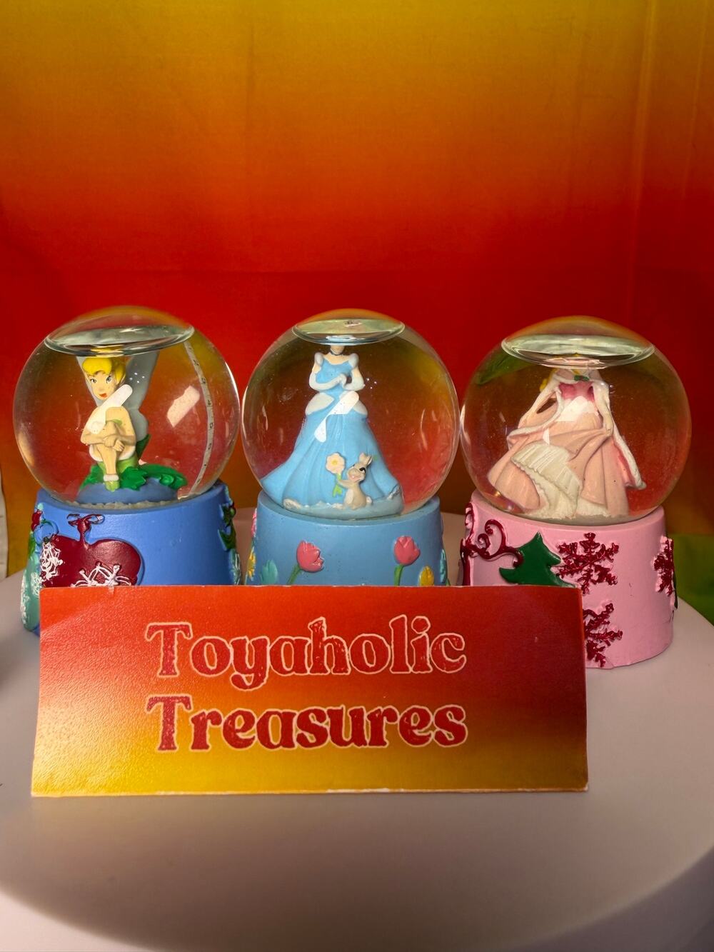 Disney Princess Mini Snow Globe Cinderella Aurora Sleeping Beauty & Tinkerbell